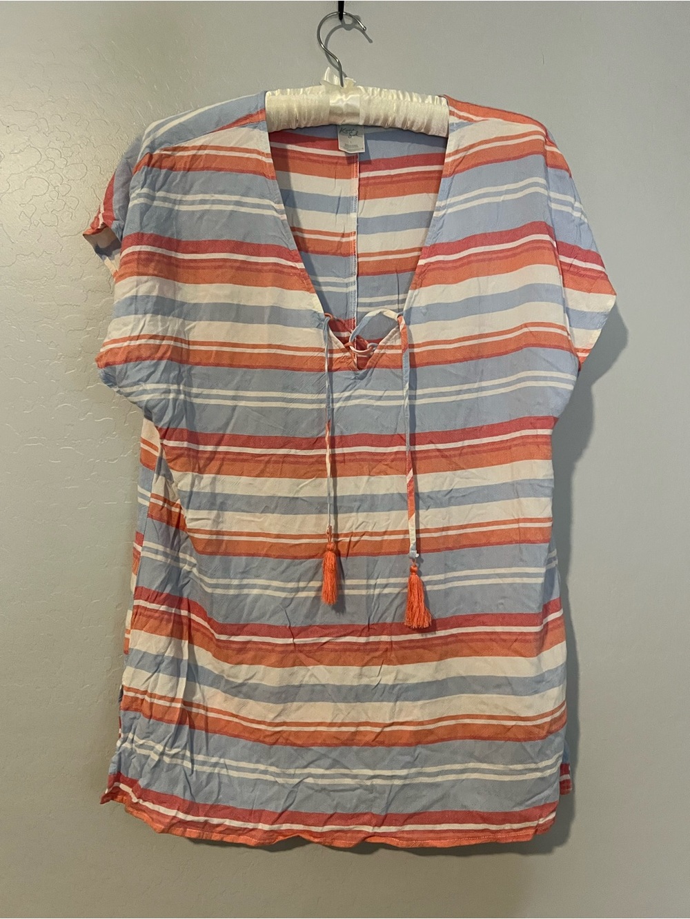 Kona Sol Blue, Coral & White Striped Swim Cover-Up Tunic